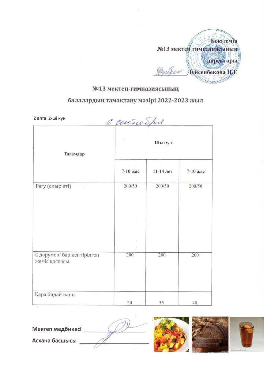 Күнделікті ас мәзірі 2 апта 2 күн