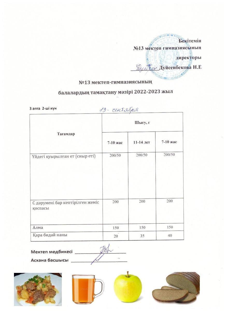 Күнделікті ас мәзірі 3 апта 2 күн