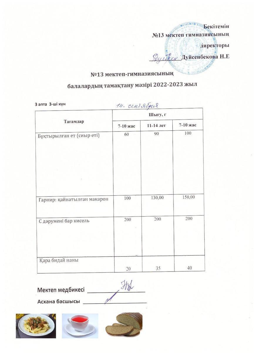 Күнделікті ас мәзірі 3 апта 3 күн
