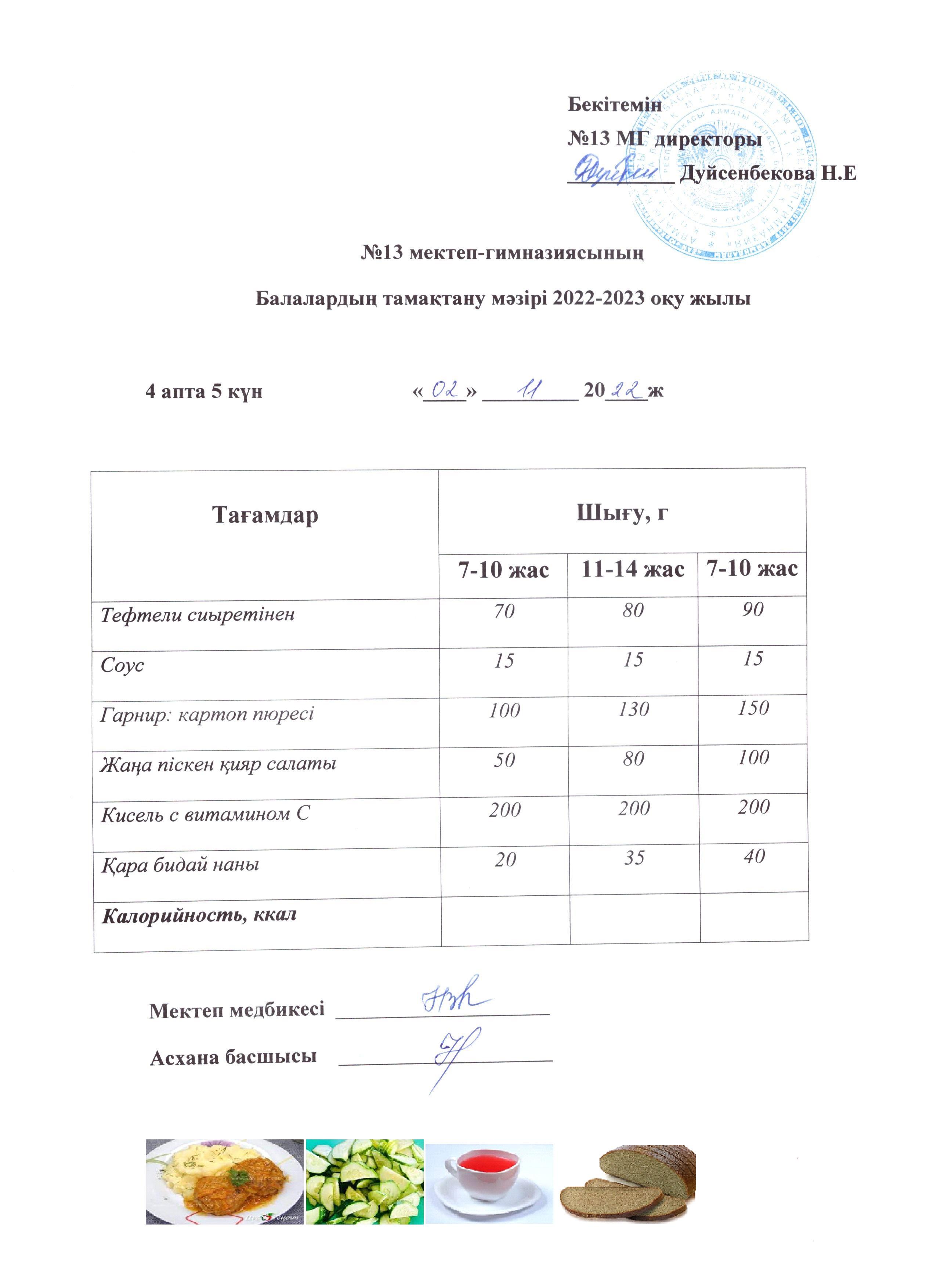 Күнделікті ас мәзірі 4 апта 5 күн 02.12.2022