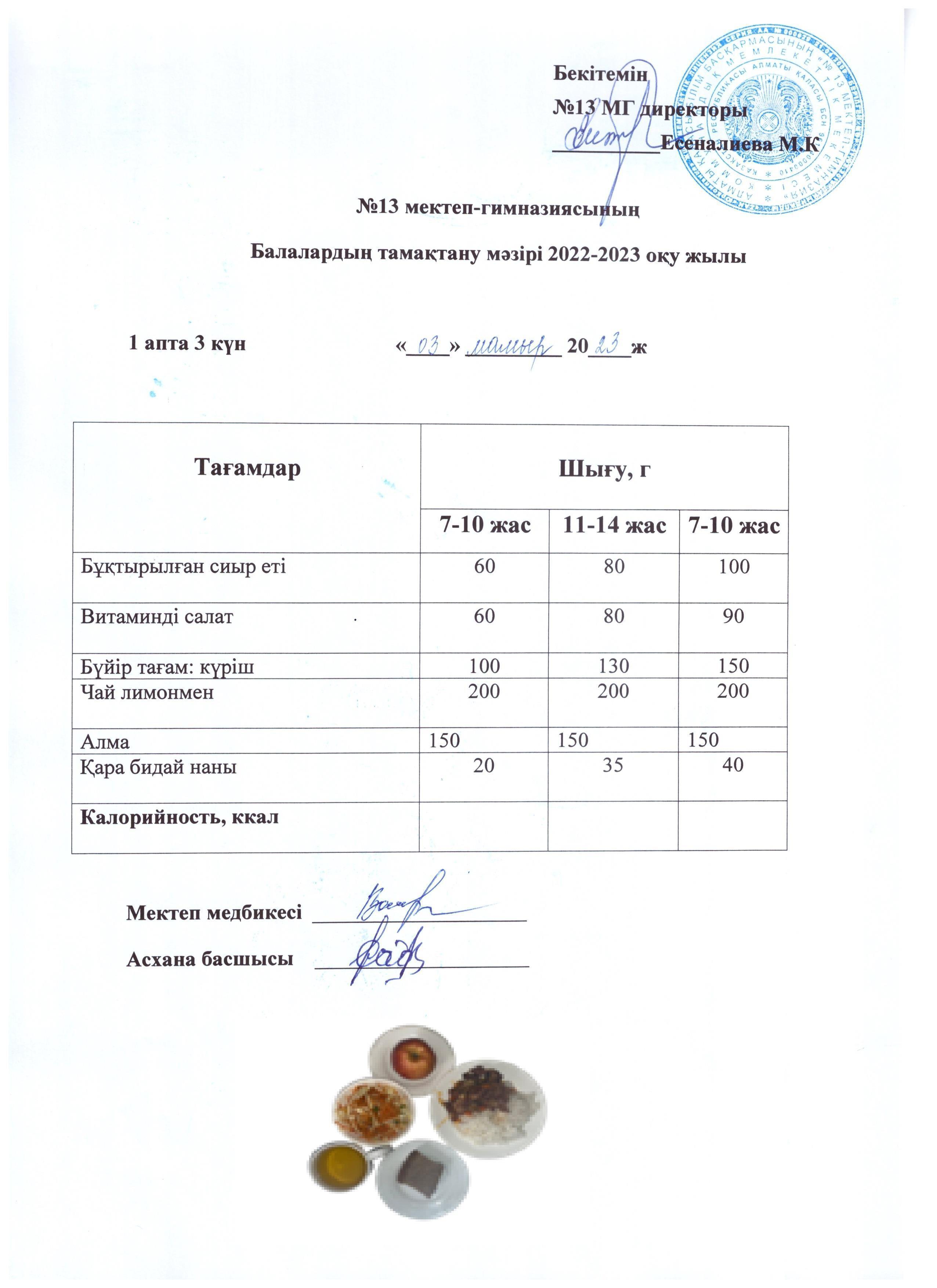 Күнделікті ас мәзірі 1 апта 3 күн 03.05.2023
