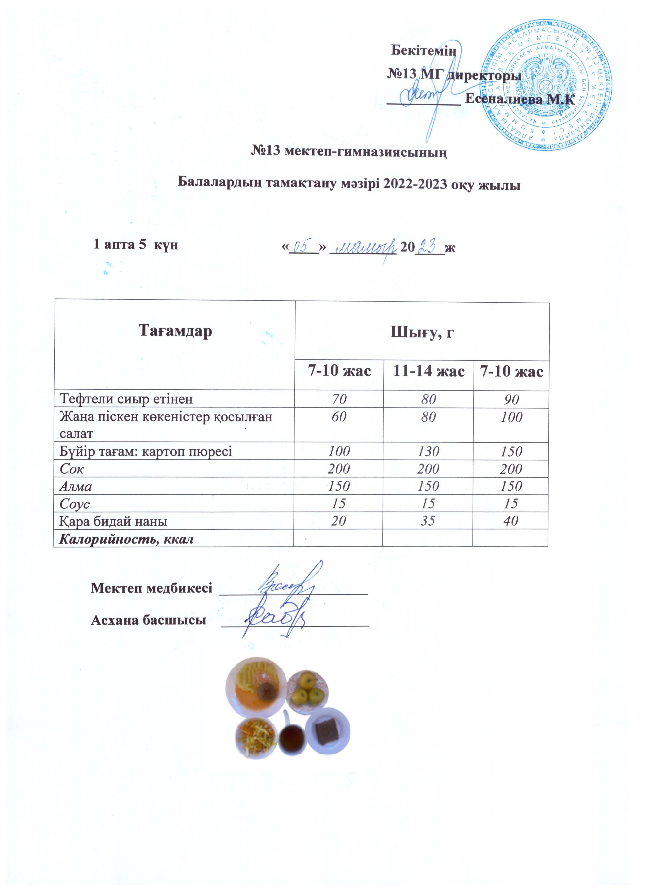 Күнделікті ас мәзірі 1 апта 5 күн 05.05.2023