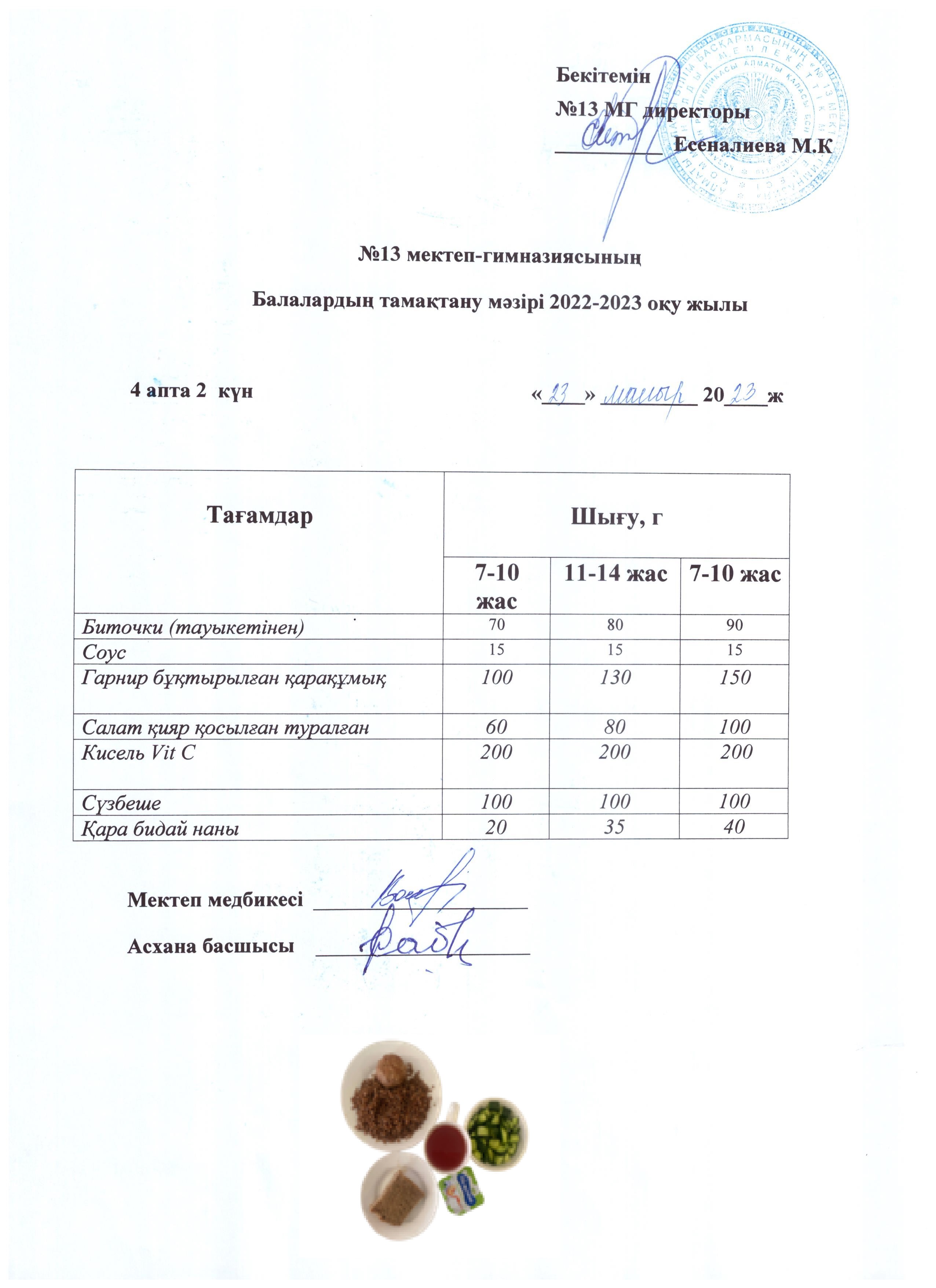 Күнделікті ас мәзірі 4 апта 2 күн 23.05.2023