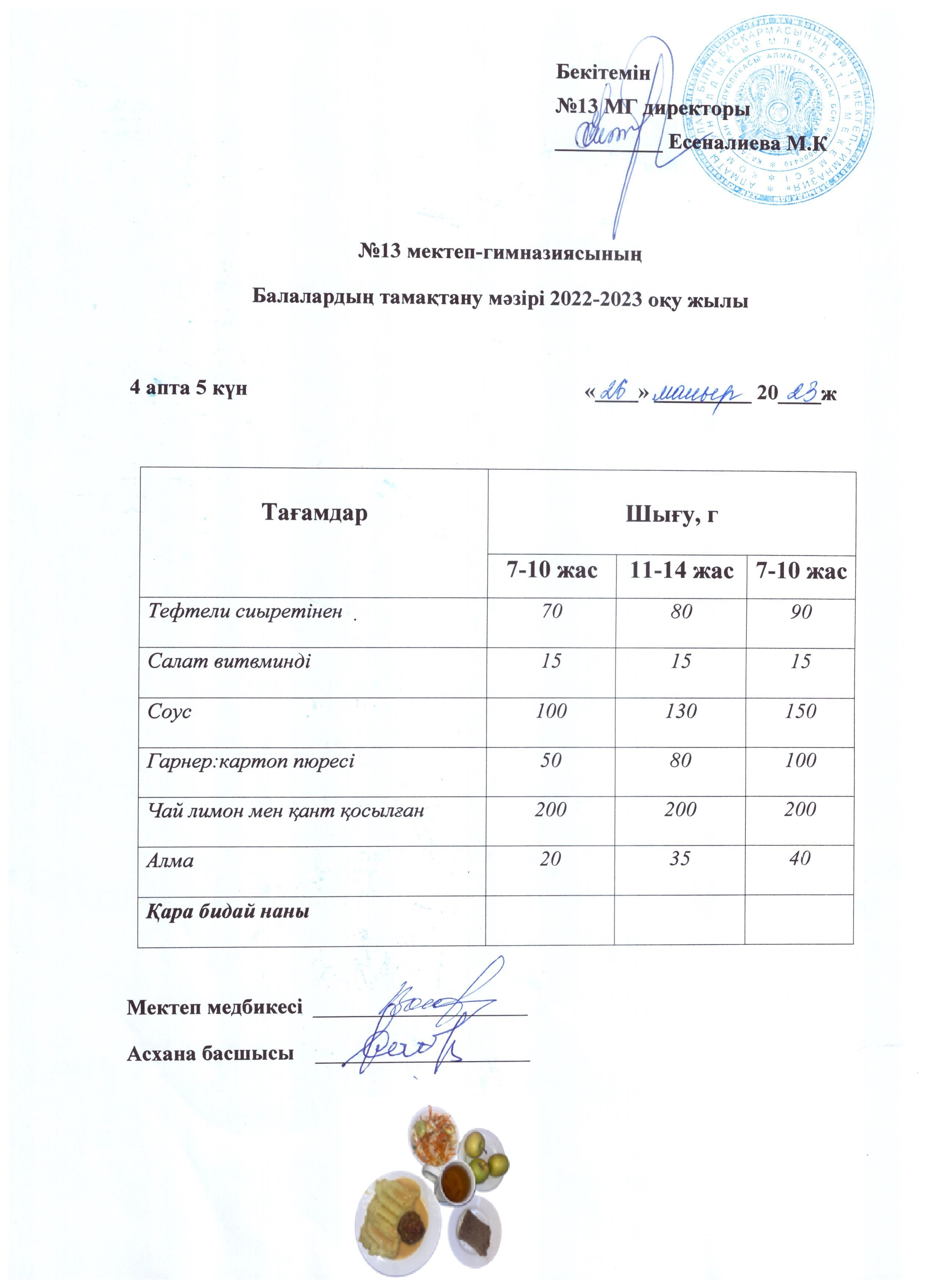 Күнделікті ас мәзірі 4 апта 5 күн 26.05.2023