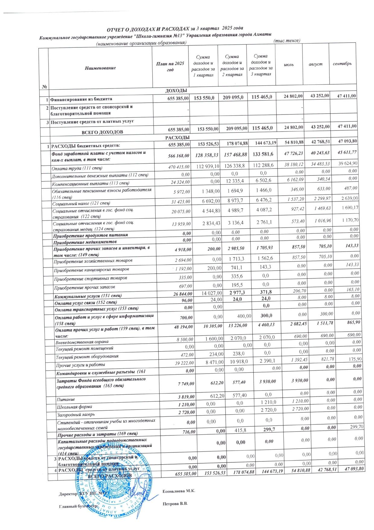 Отчет о доходах и расходах