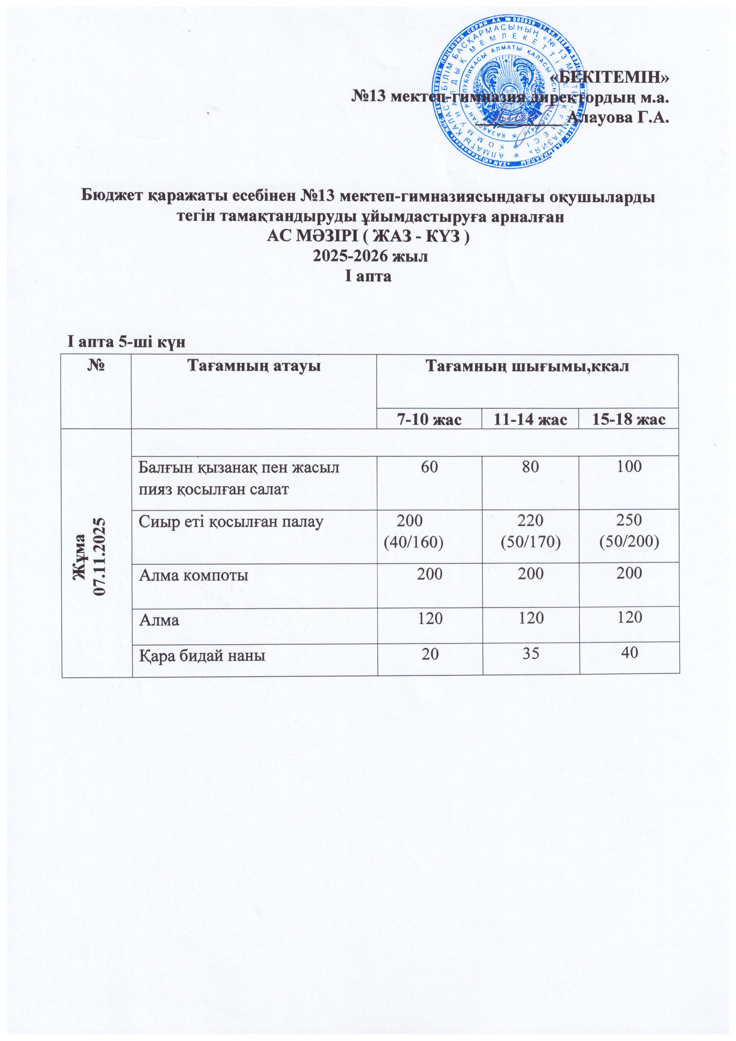 Ас мәзірі 07.11.2025