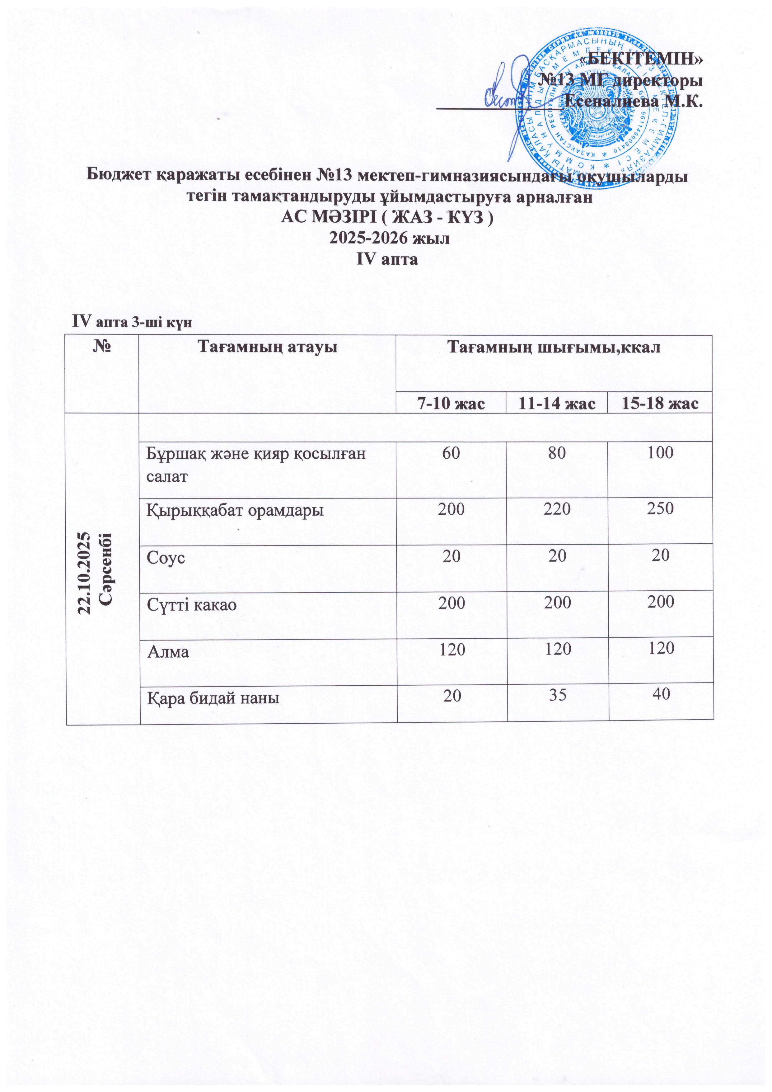 Ас мәзірі 23.10.2025