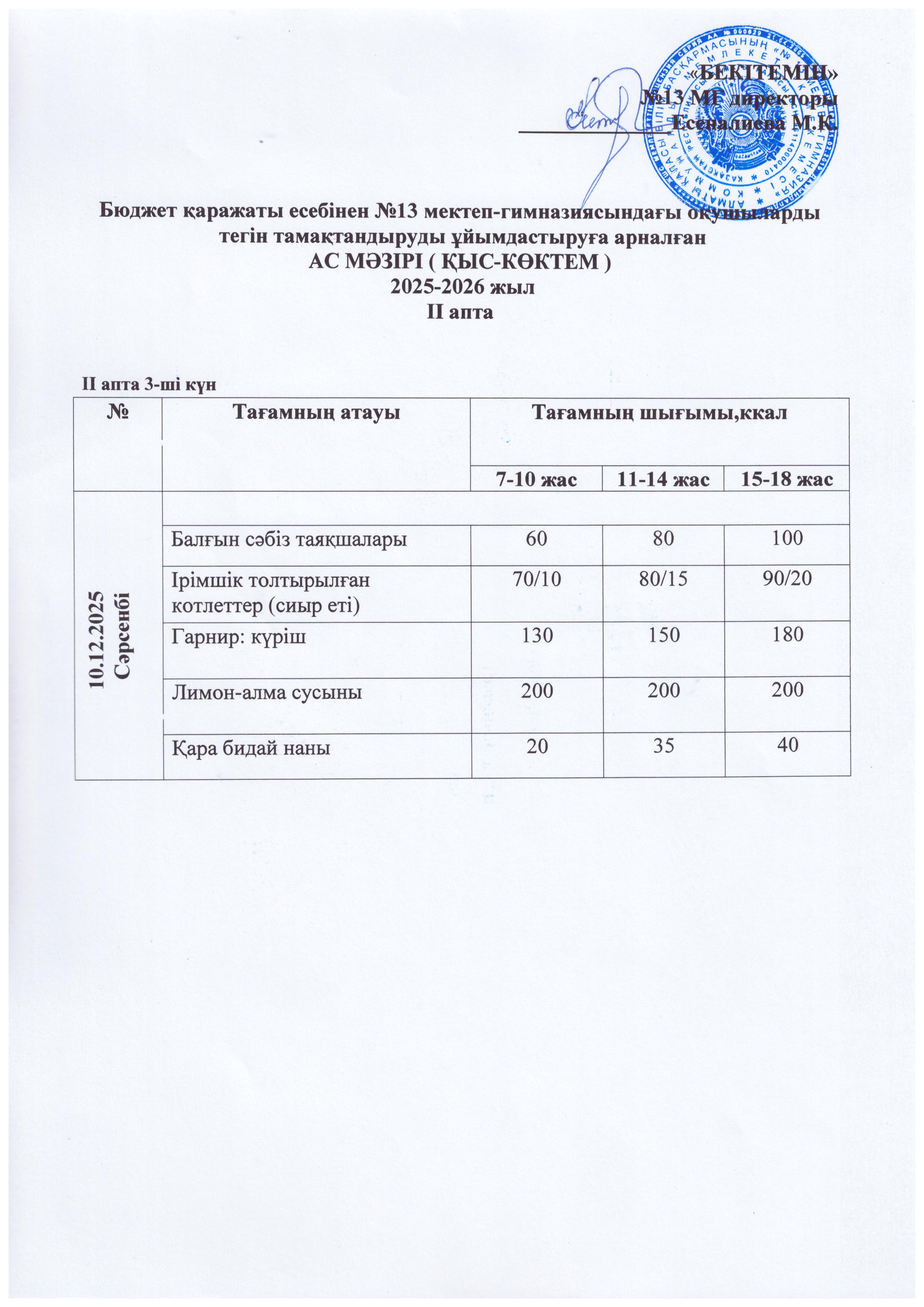 Ас мәзірі 10.12.2025