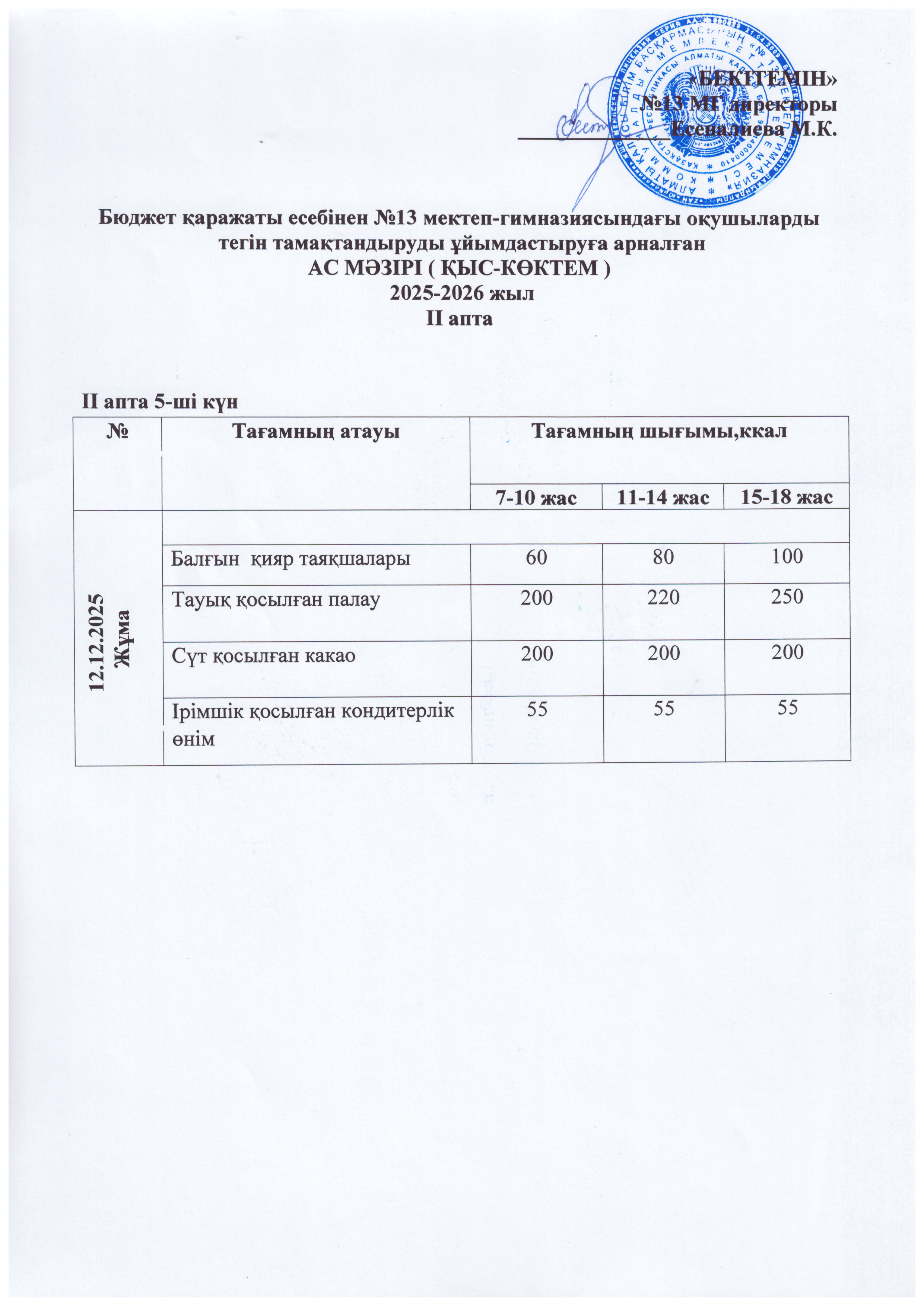 Ас мәзірі 12.12.2025