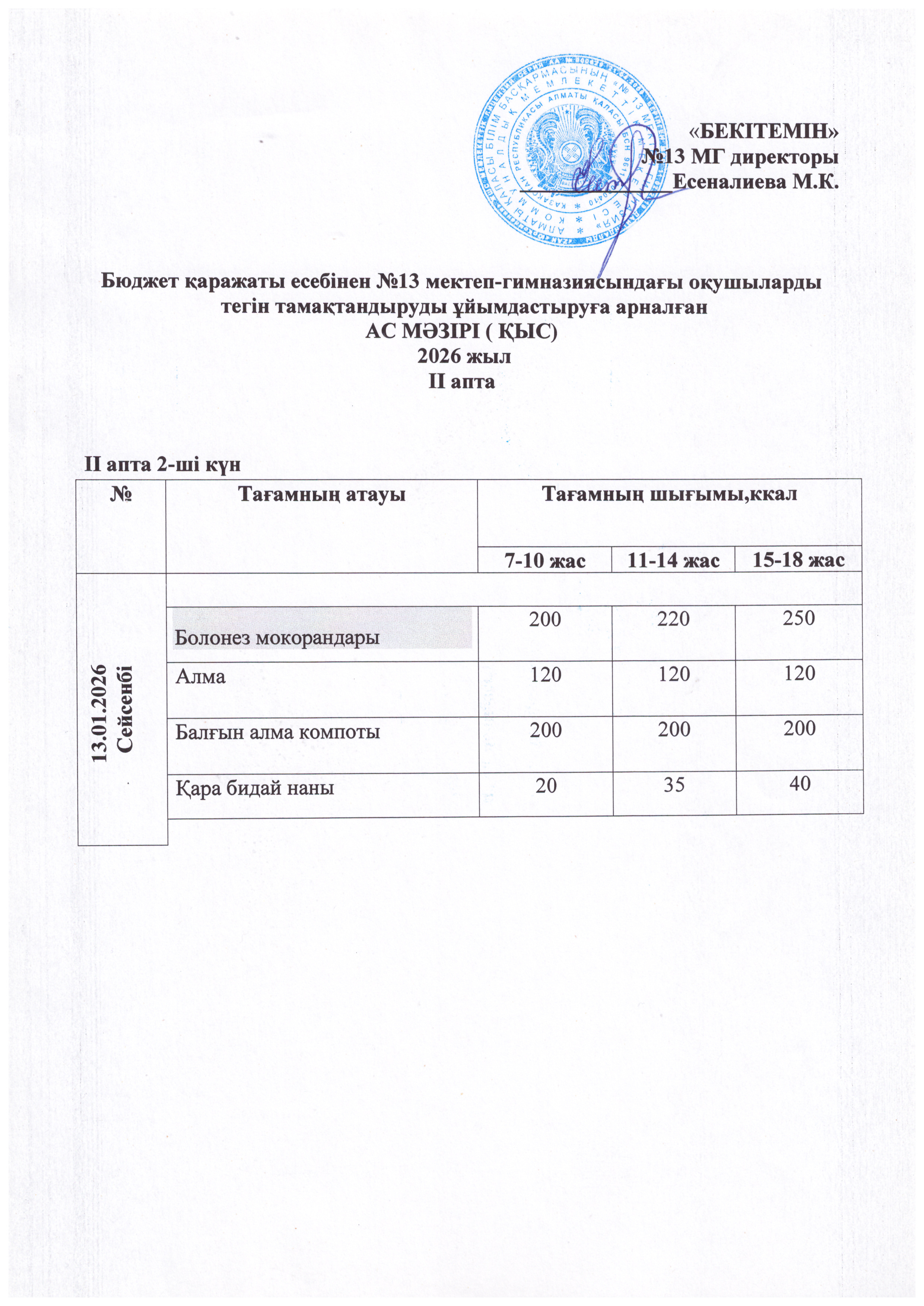 Ас мәзірі 13.01.2026