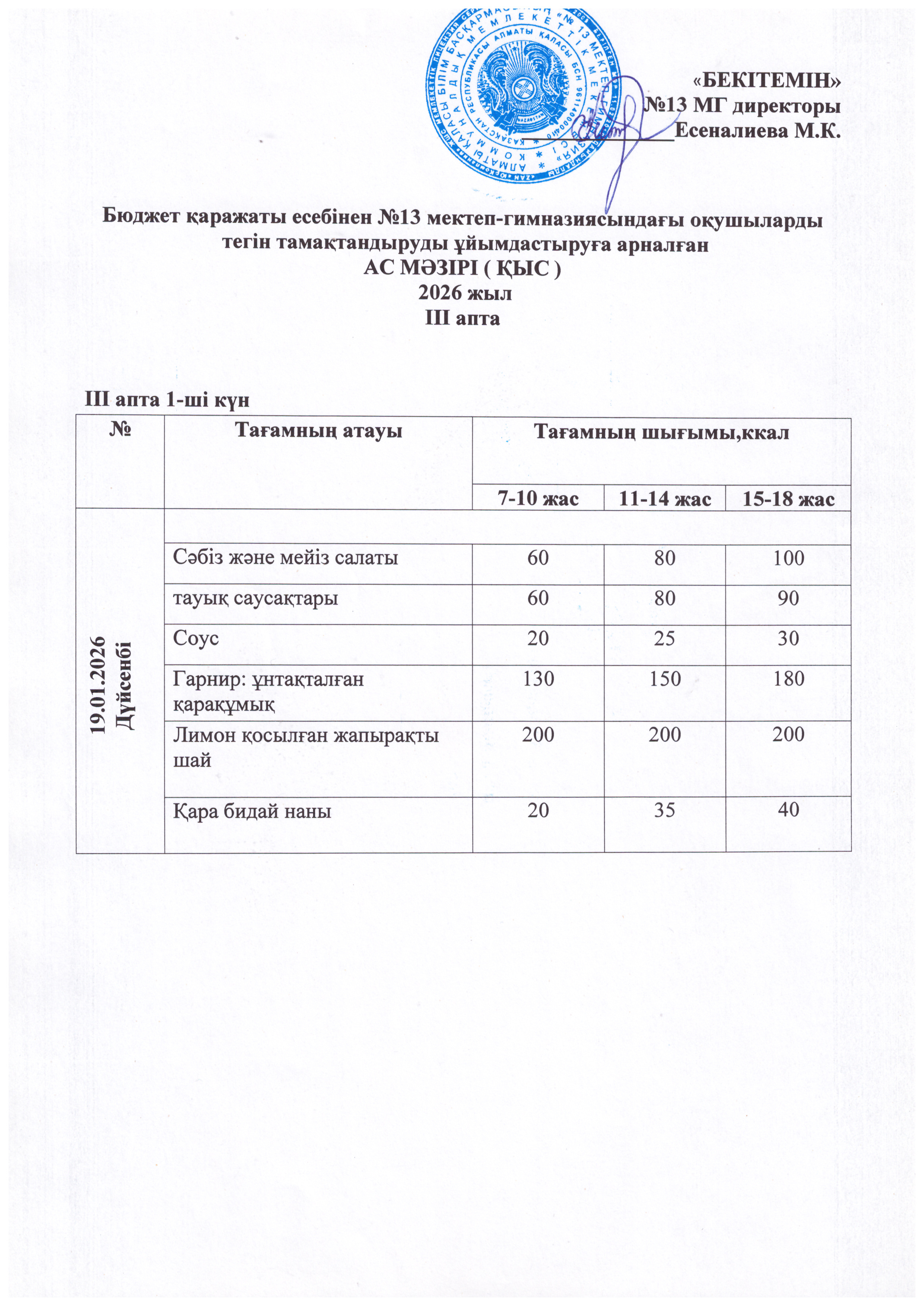 Ас мәзірі 19.01.2026