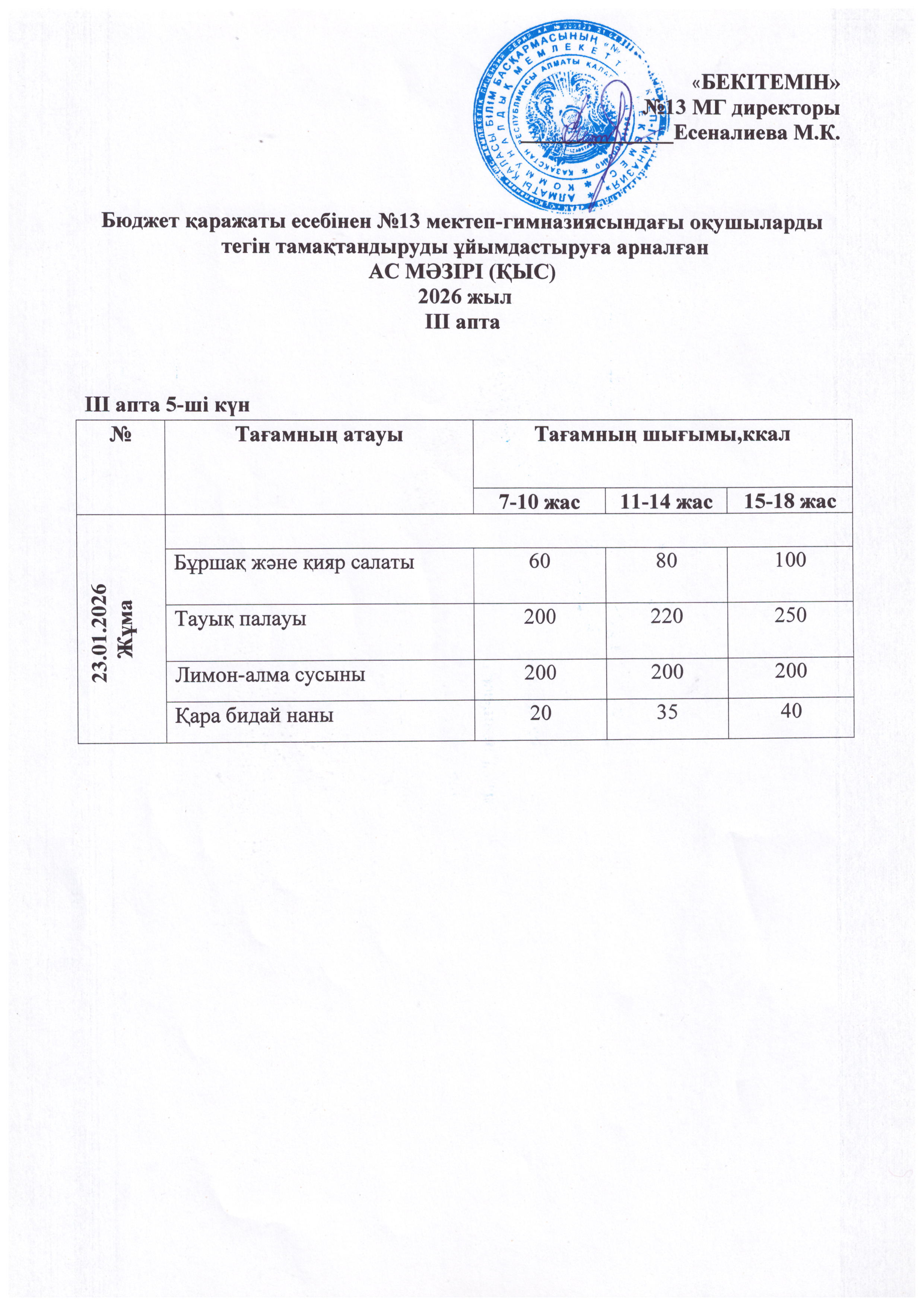 Ас мәзірі 23.01.2026