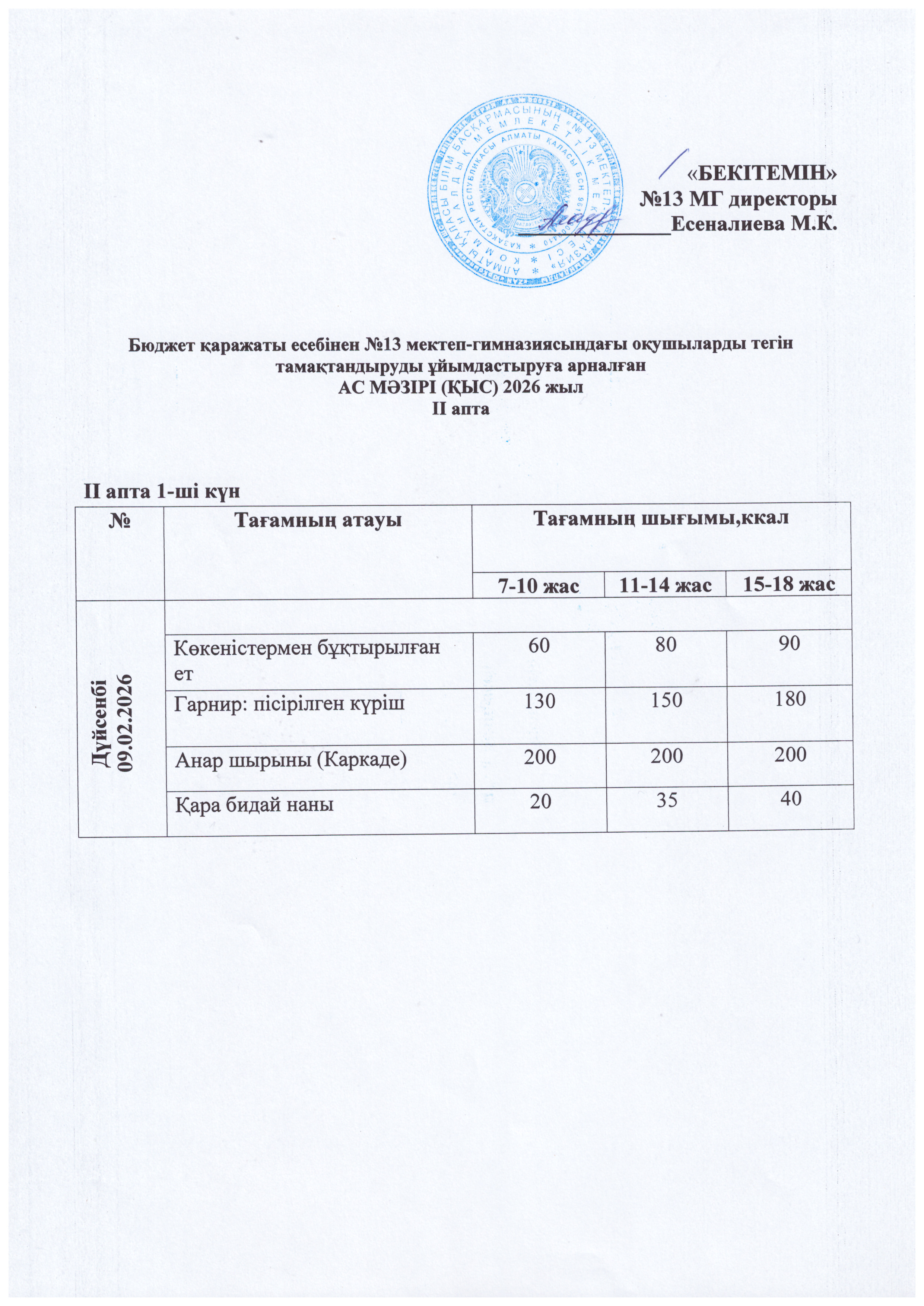 Ас мәзірі 09.02.2026