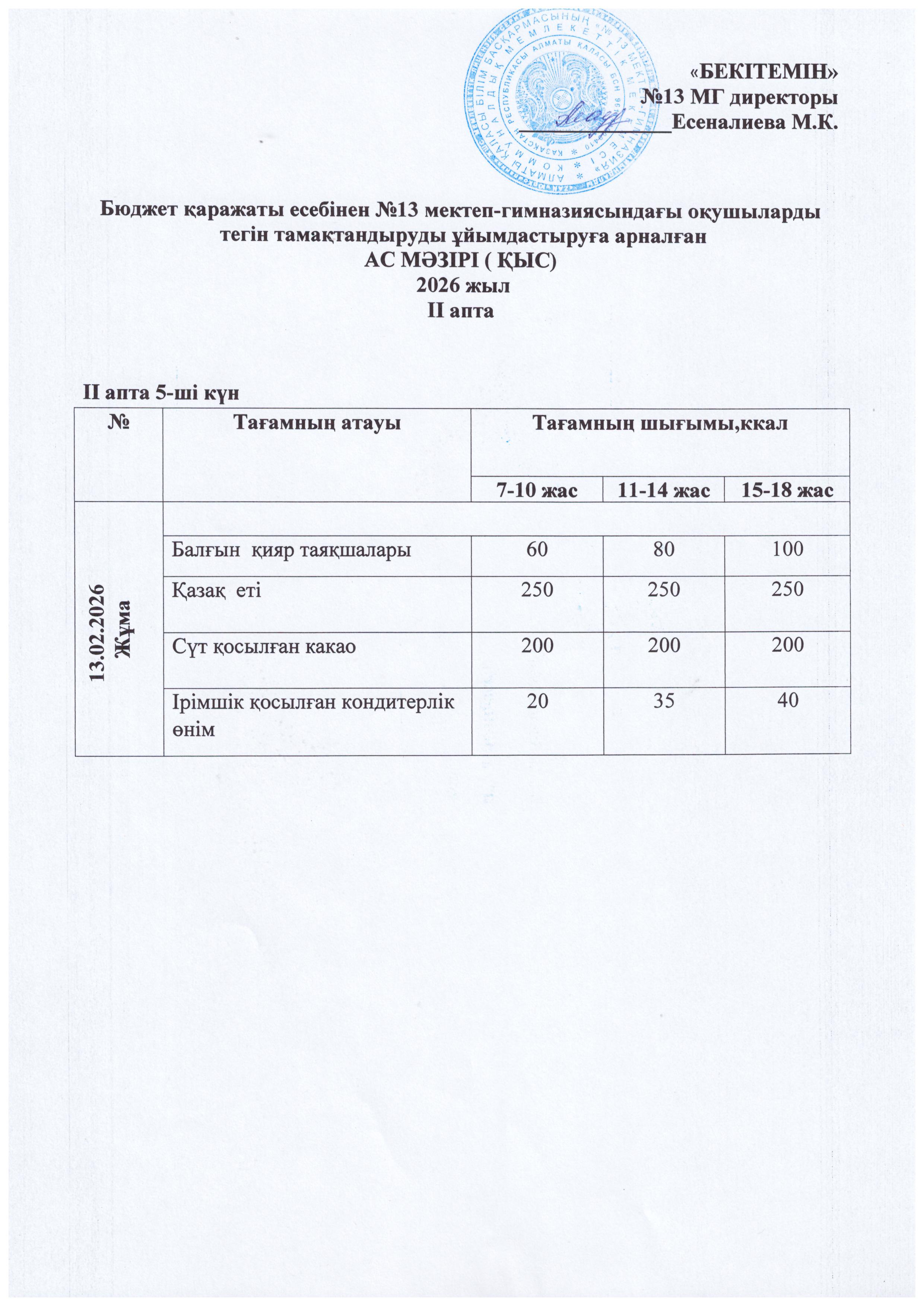 Ас мәзірі 13.02.2026