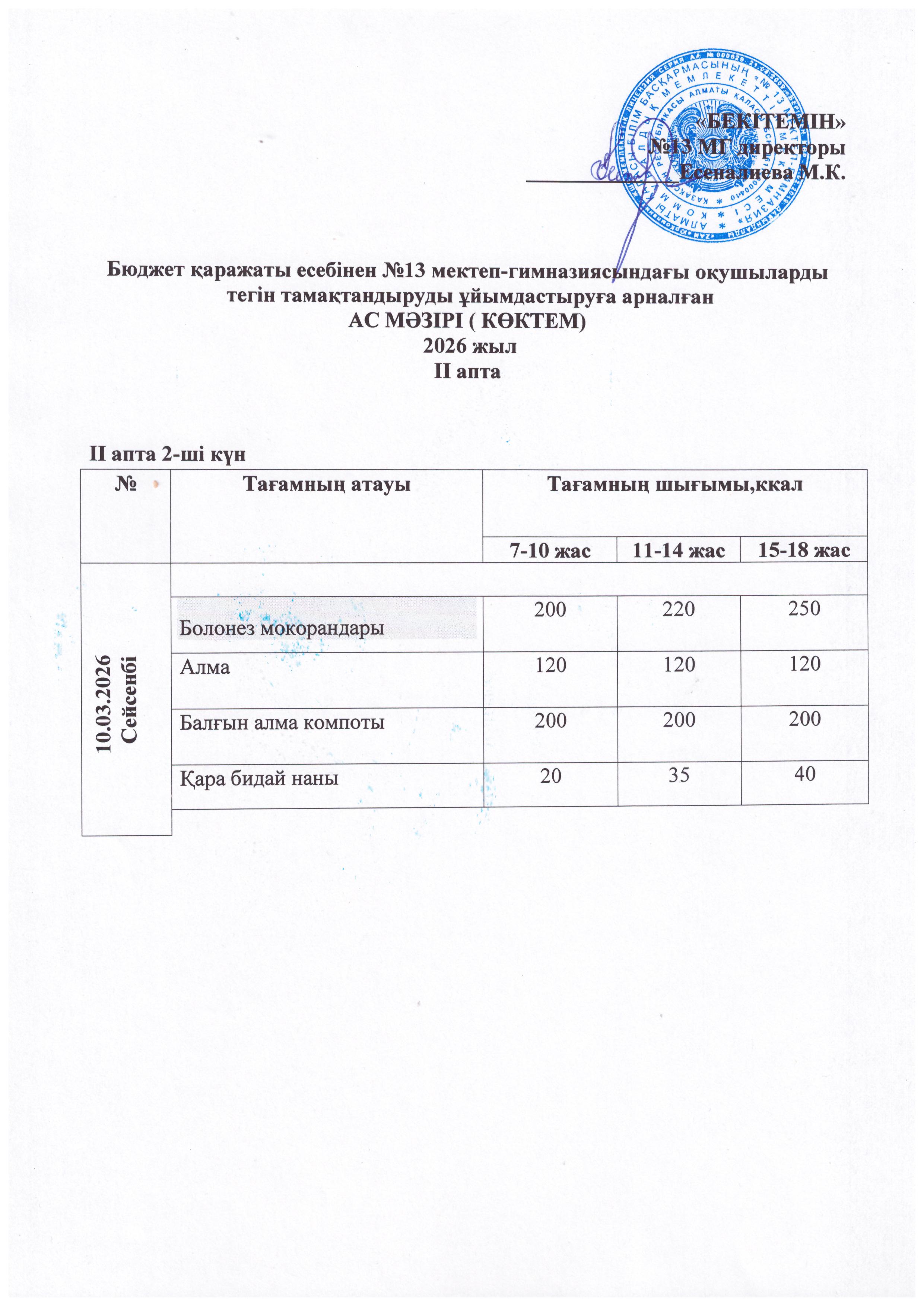 Ас мәзірі 10.03.2026
