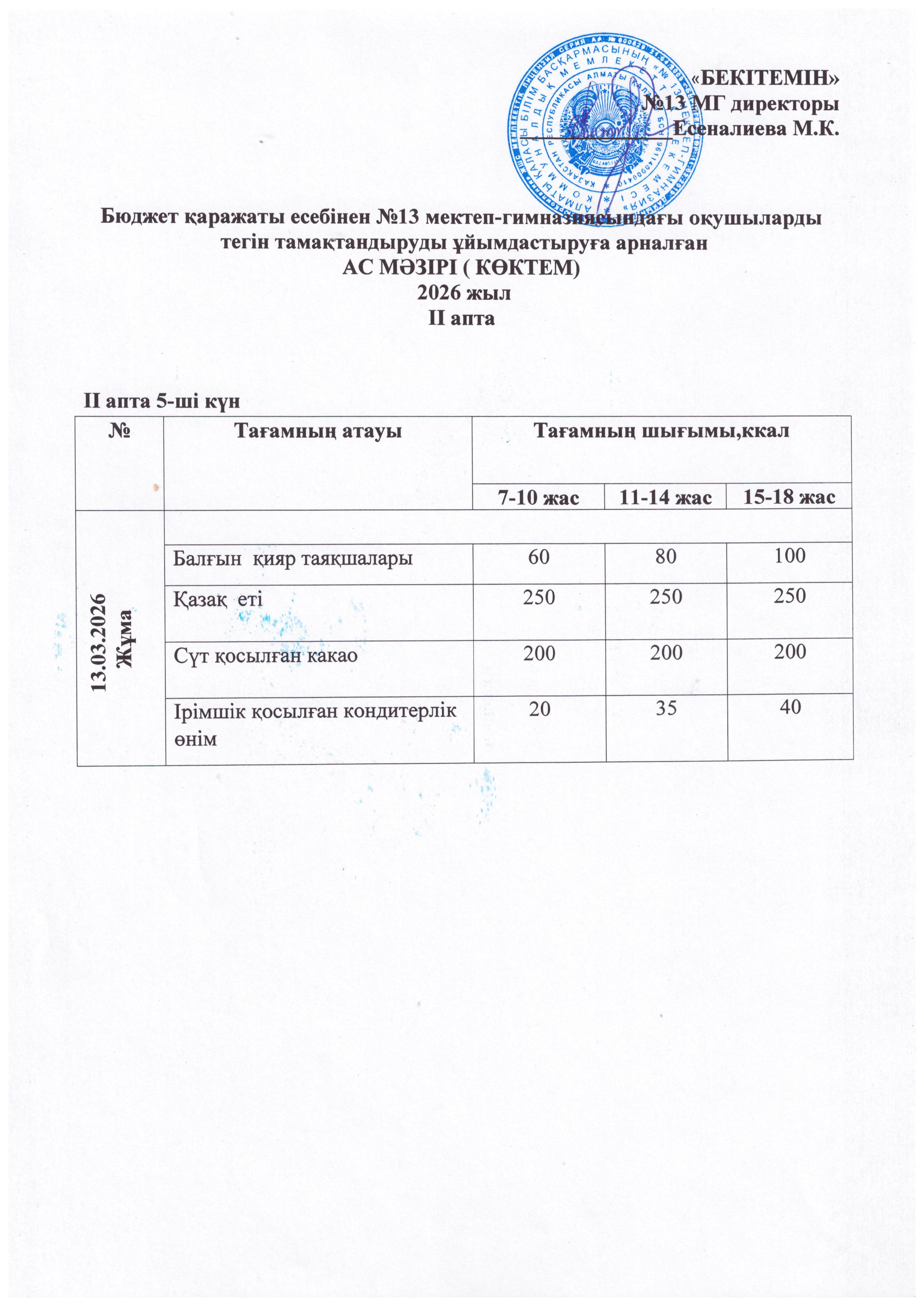 Ас мәзірі 13.03.2026