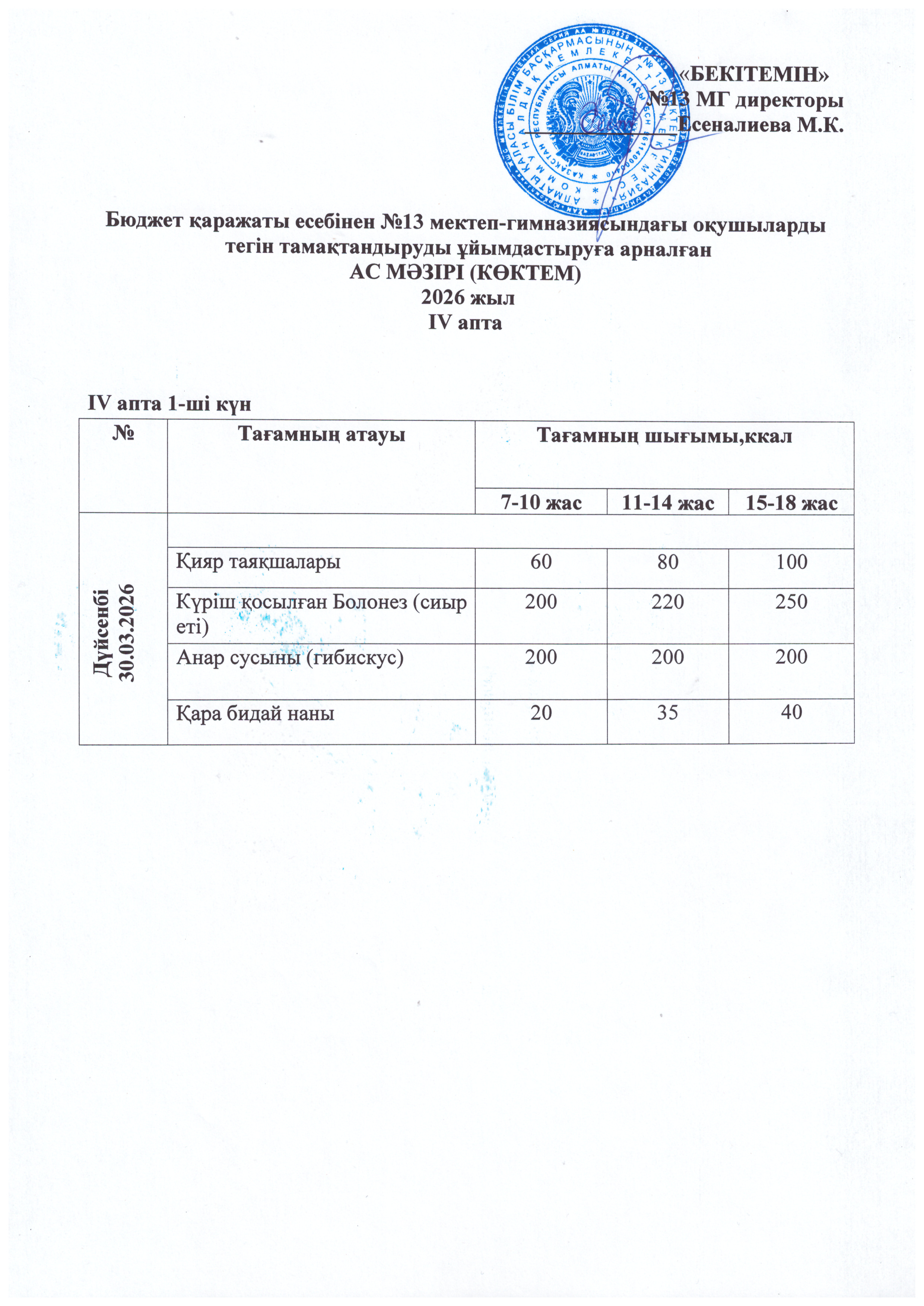 Ас мәзірі 30.03.2026