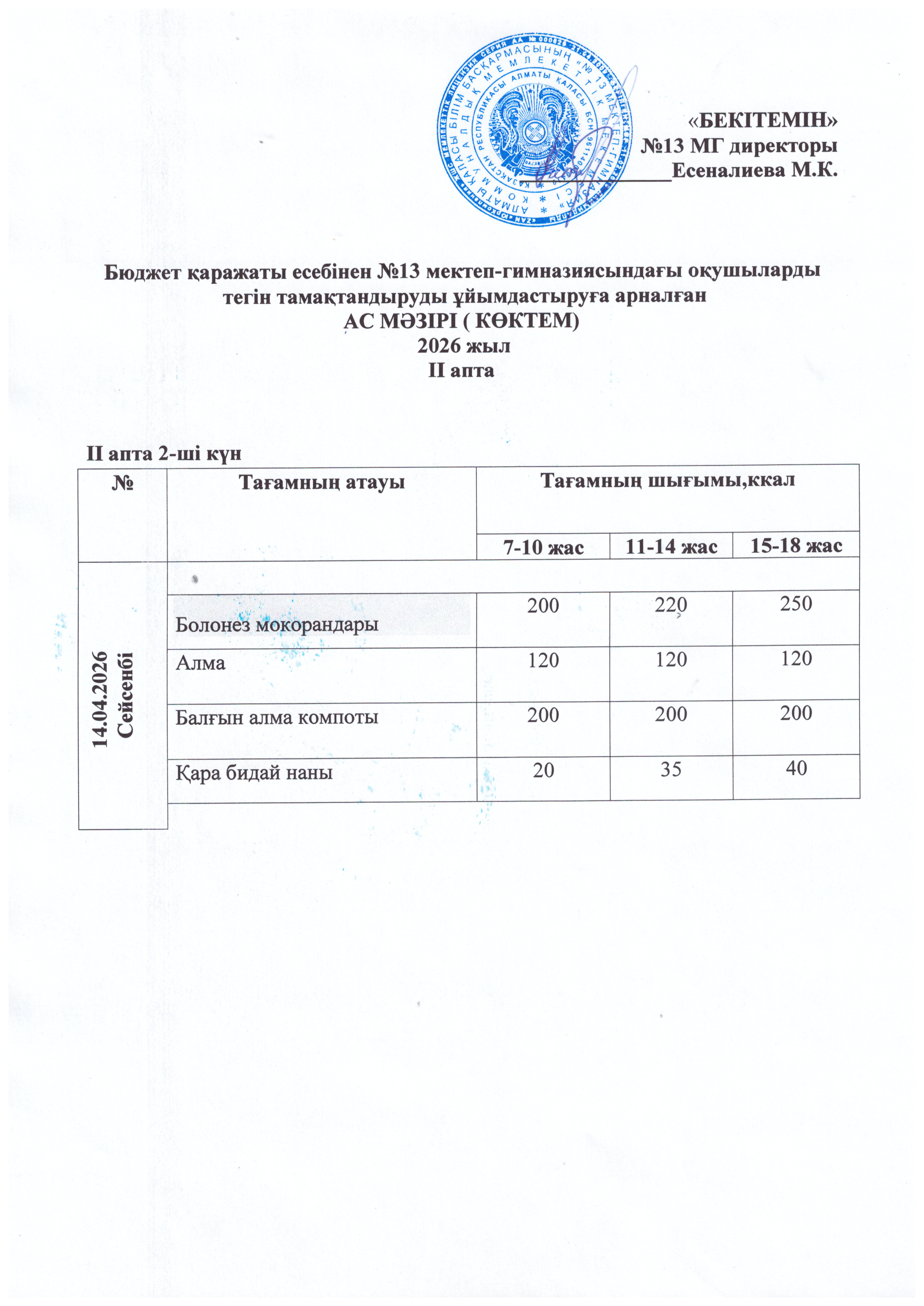 Ас мәзірі 14.04.2026