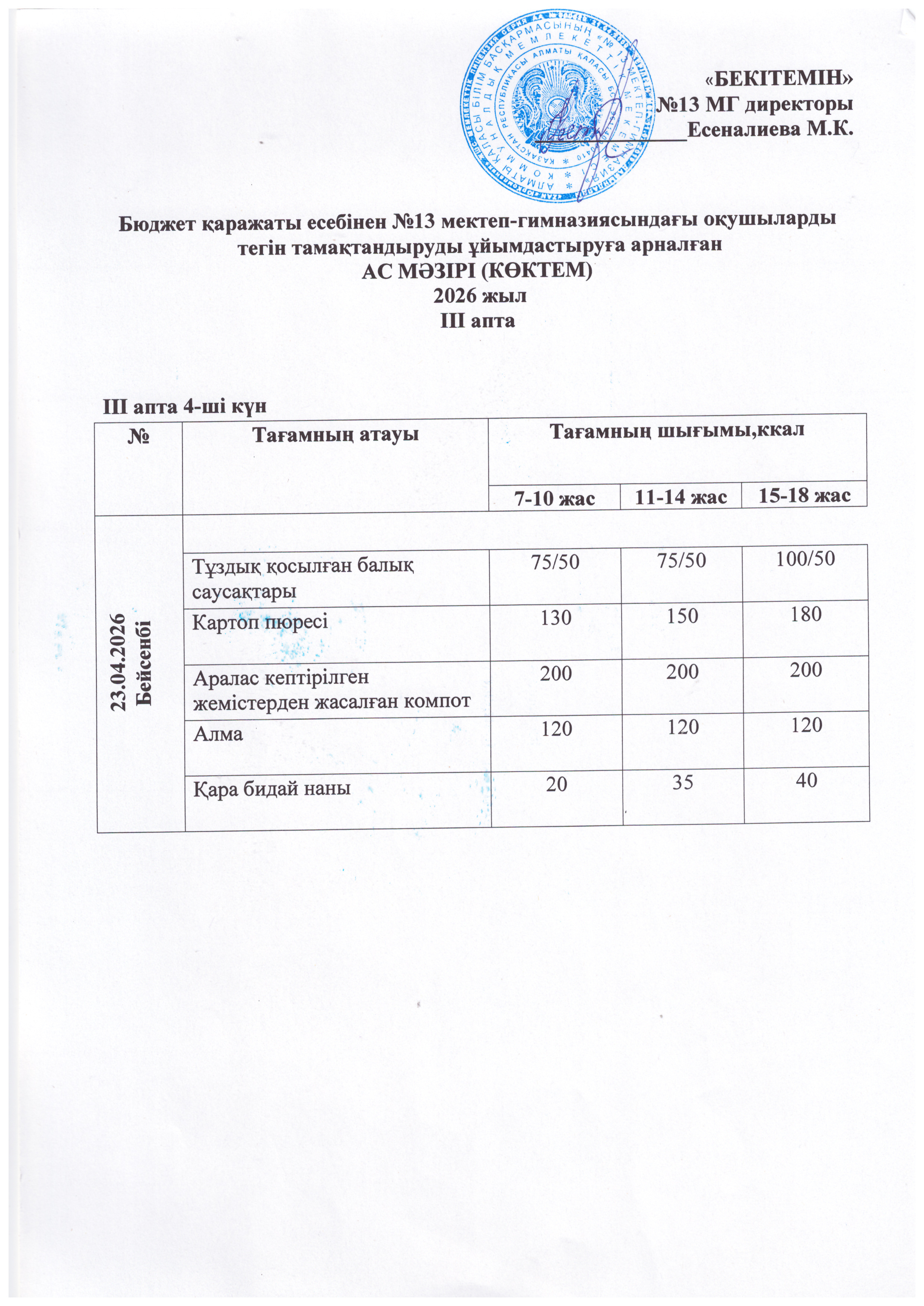 Ас мәзірі 23.04.2026