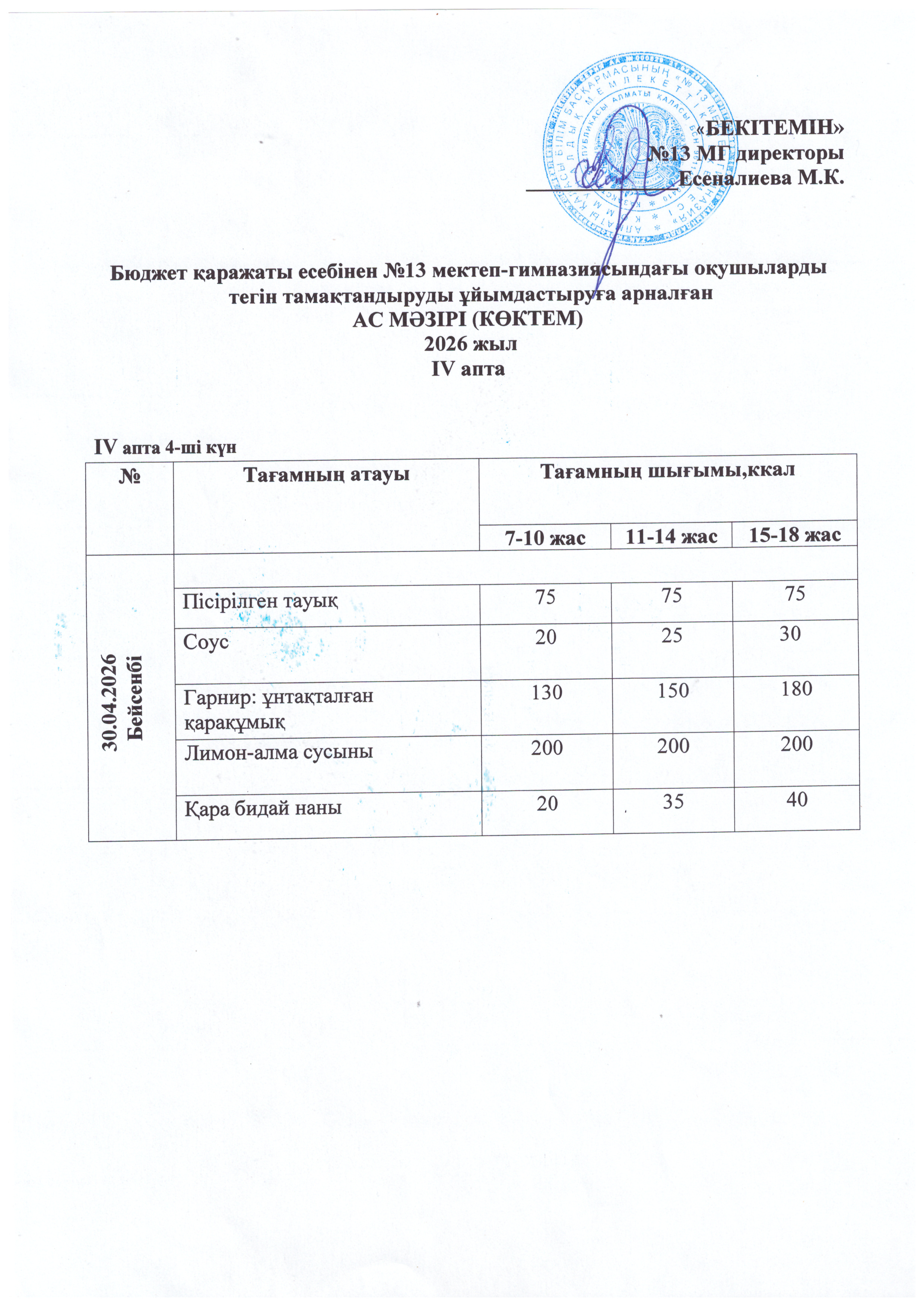 Ас мәзірі 30.04.2026