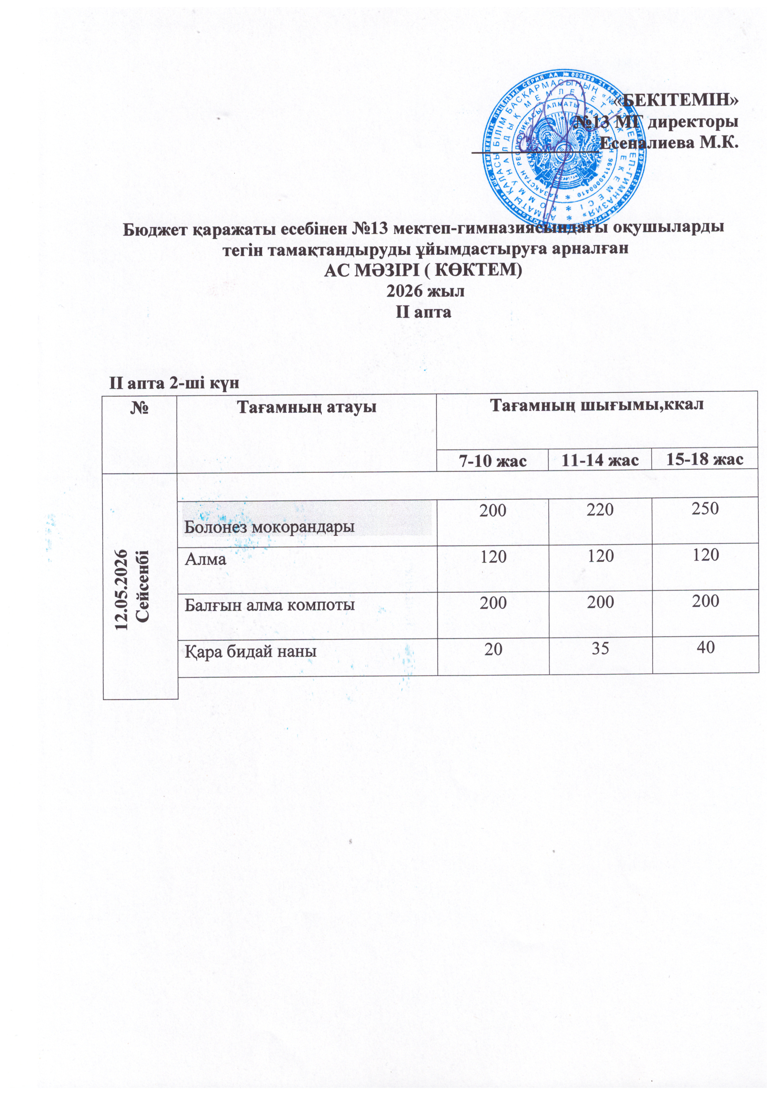 Ас мәзірі  12.05.2026