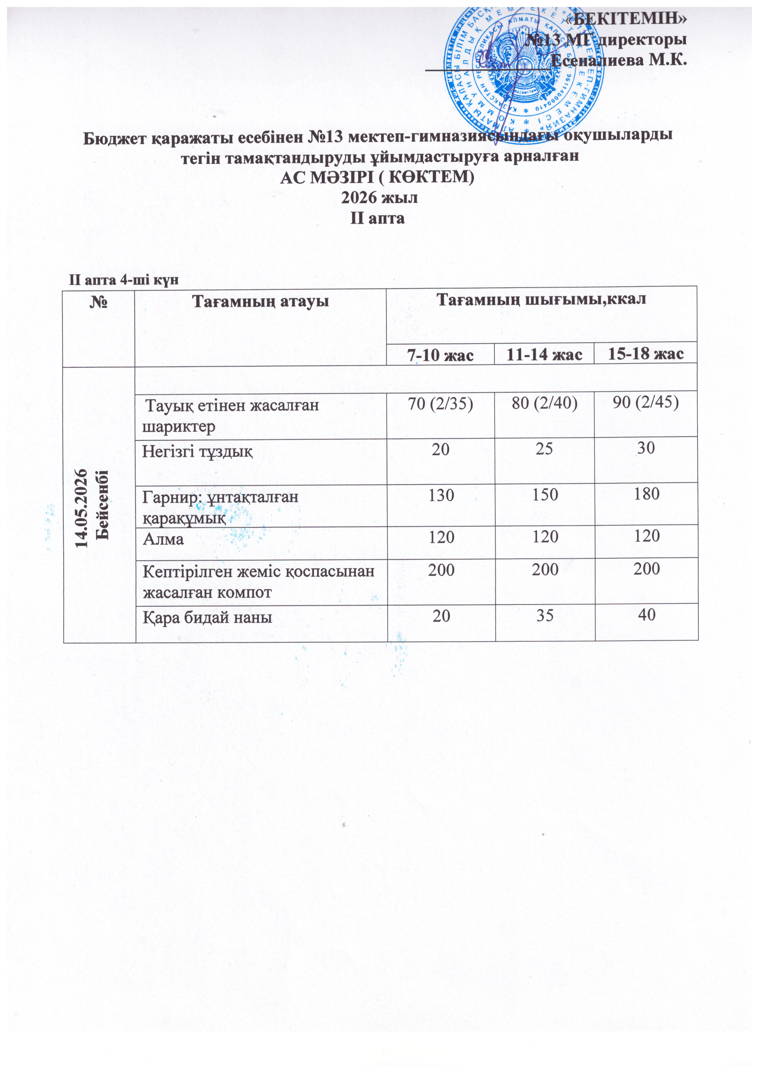 Ас  мәзірі 14.05.2026